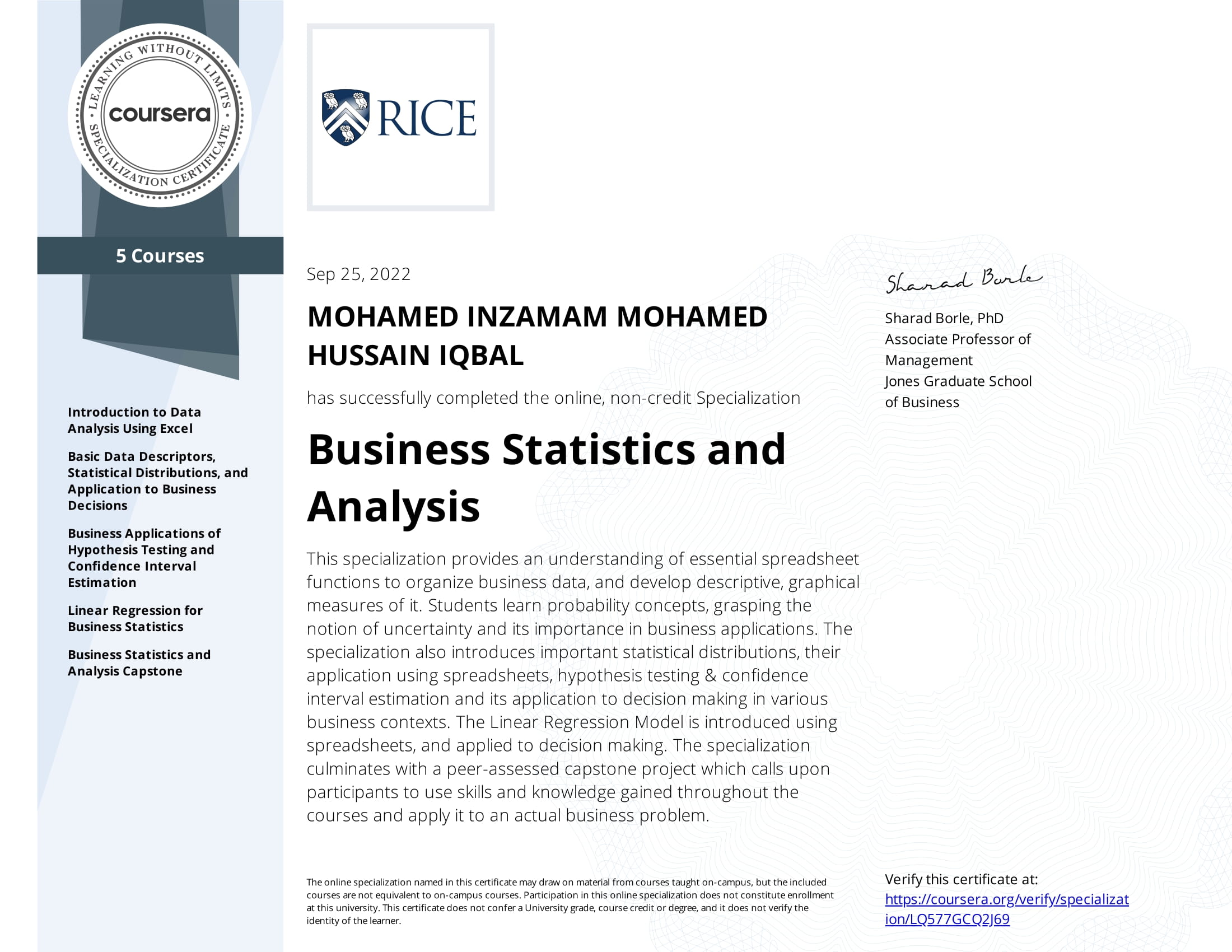 Statistics Certification